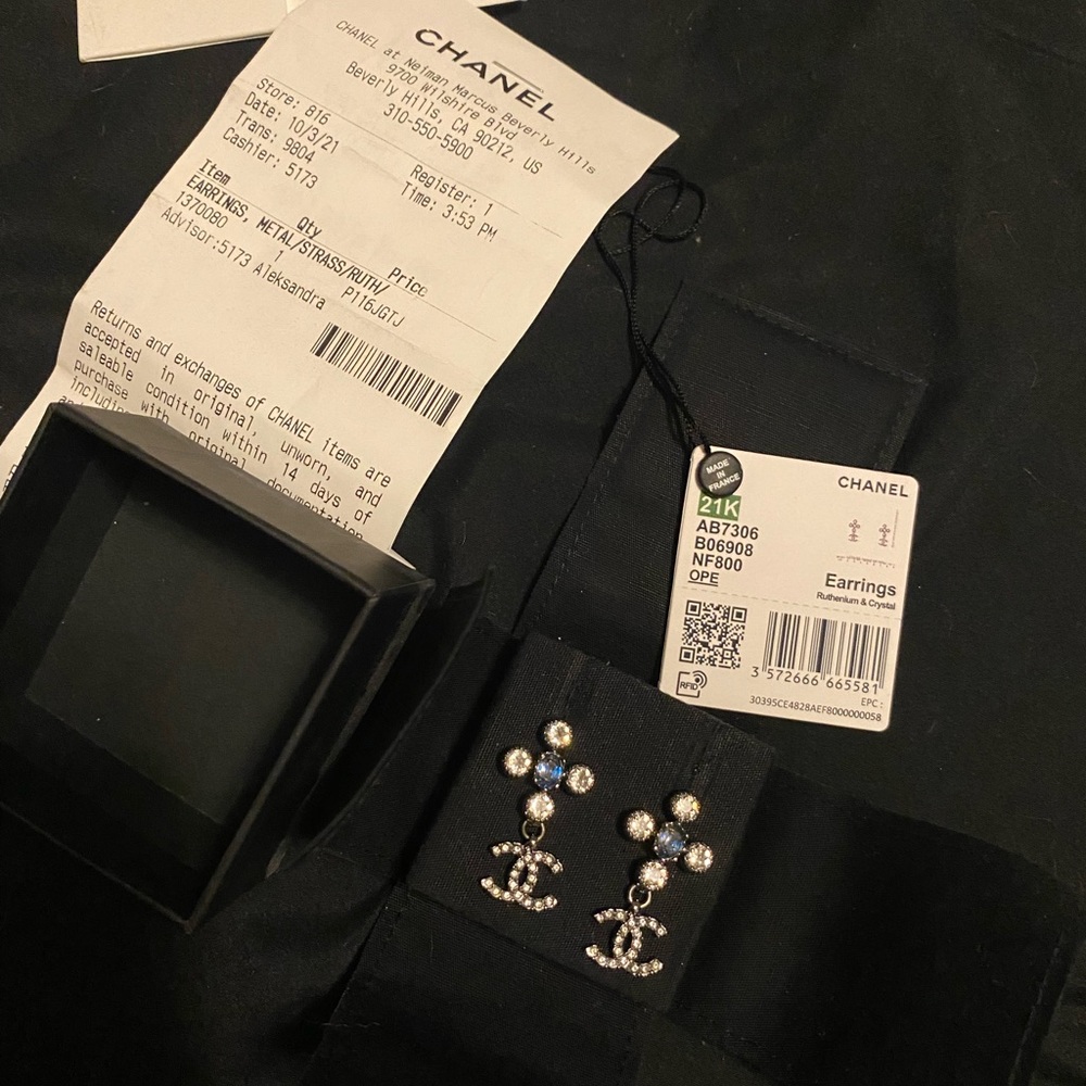 Chanel rare blue and black earrings